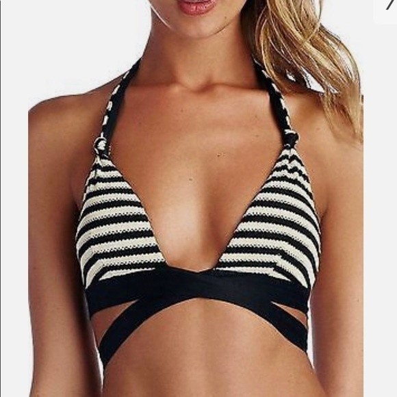 Vitamin A Wrap Bikini Top Black and White Striped *TOP ONLY* - Picture 7 of 7